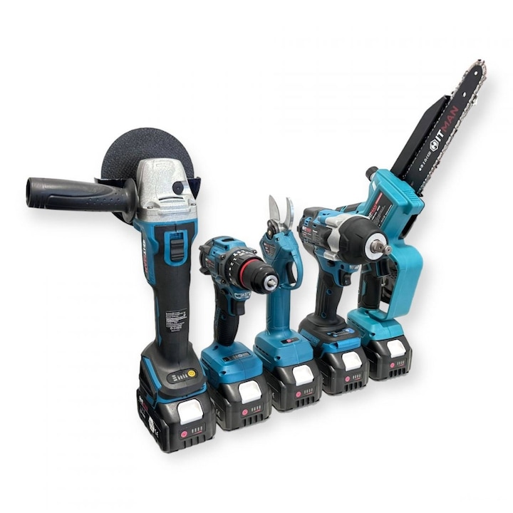 Set de scule electrice fara fir Sumker Hitman 5 piese, cu 3 baterii 62V, HT-BACD-2455-PROMAX