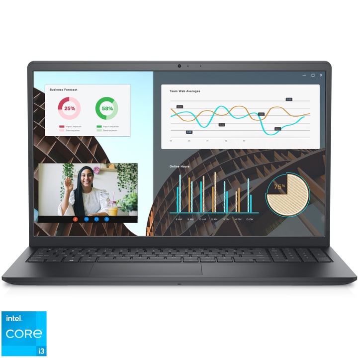 Dell Vostro 3530 laptop, 15.6", Full HD, 120Hz, Intel Core i3-1305U akár 4.5 GHz, 8GB RAM, 256GB SSD, Intel UHD Graphics, Ubuntu, Nemzetközi angol billentyűzet, Fekete