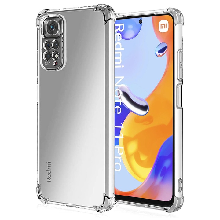 Защитен калъф Mat-Tech, съвместим с Xiaomi Redmi Note 11 Pro 4G / Note 11 Pro 5G / Note 12 Pro 4G, Защита на камерата, Антишокови ъгли, Прецизни изрези, Устойчивост на удар, Повдигнати ръбове за защита на екрана, Прозрачен