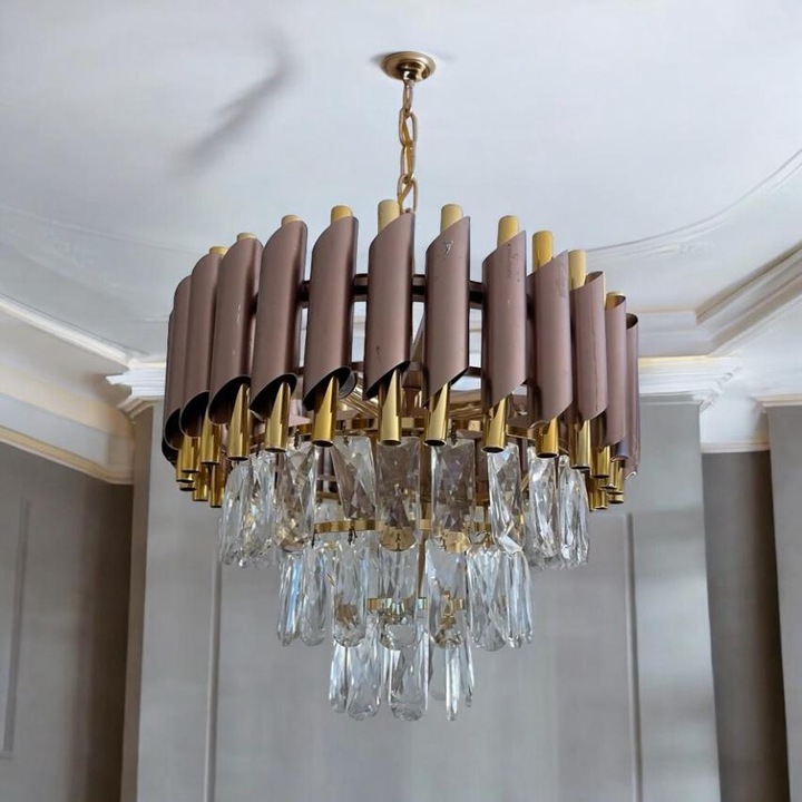 Candelabru Ø40 cm, cu cristale, maro bronz–auriu, 5 × E14, AVI-4377