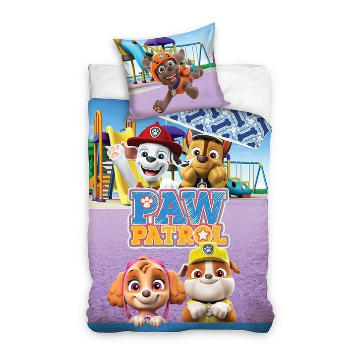 Set lenjerie de pat Carbotex, Paw Patrol, bumbac, 140x200cm, multicolor, 2 piese