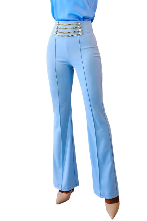 MEZON elegáns nadrág, elasztikus fodrokkal és díszláncokkal, Baby Blue, Univerzális S/M méret
