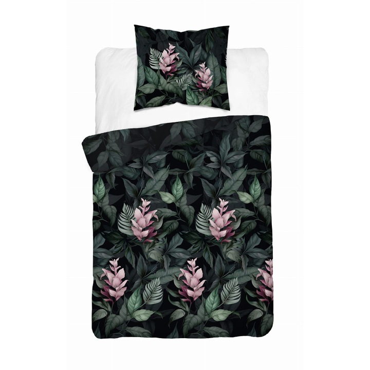 Szatén ágynemű 140x200 Flowers Green