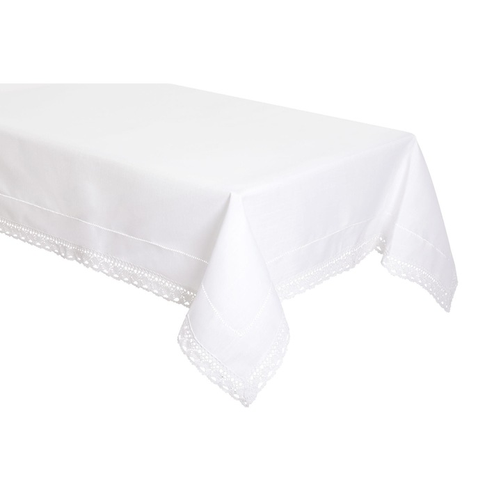 Fata de masa, Mesa, poliester, alb, 130x160cm