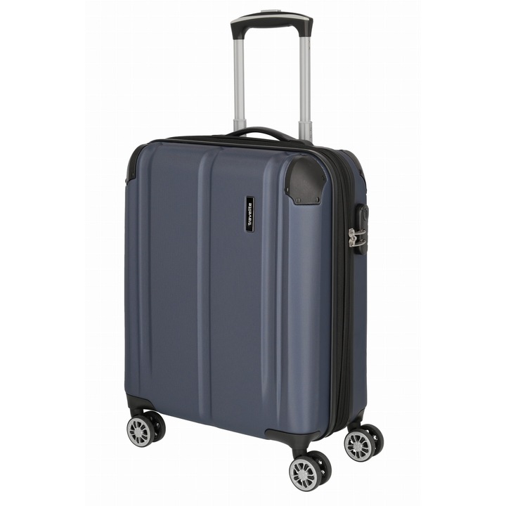 Troler de cabina Travelite CITY, 4 roti, ABS, albastru, 40x55x20/23cm
