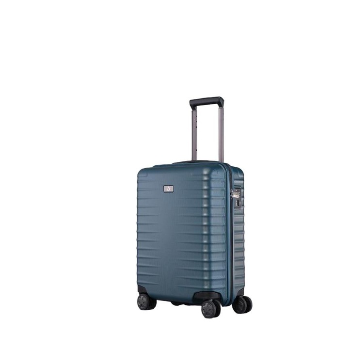 Valiza cabina Titan Litron 55cm, policarbonat, 4 roti, albastru petrol