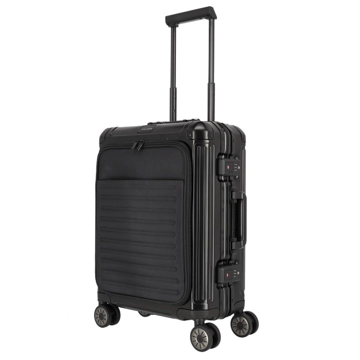 Troler de cabina Travelite NEXT, aluminiu, 4 roti duble, negru, 55x40x20cm