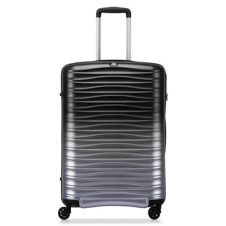 Troler Roncato, 4 roti duble, extensibila, policarbonat, negru/gri, 66x43x31cm, 85L