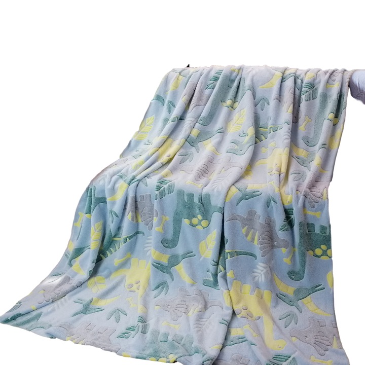 Patura Cotton World, Dinozauri, Luminoasa in Intuneric, Microfibra, Multicolor, 150x200cm