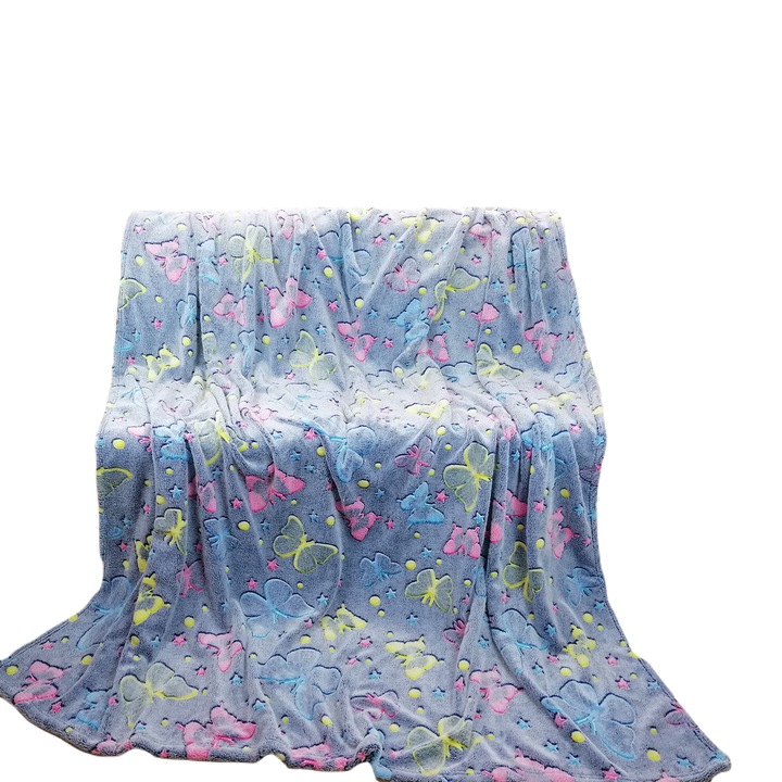 Patura, Cotton World, Microfibra, Model fluturi, 150 x 200 cm, Lumina in intuneric, Multicolor