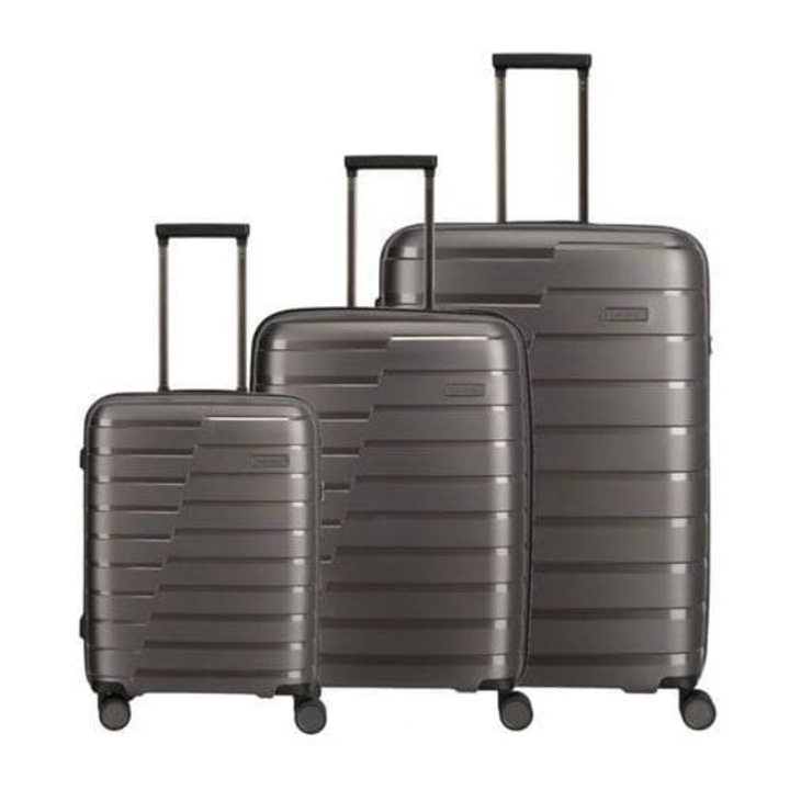 Set 3 Valize Travelite Air Base, Polipropilen, Antracit, 77x51x30cm / 67x45x27/31cm / 55x39x20cm