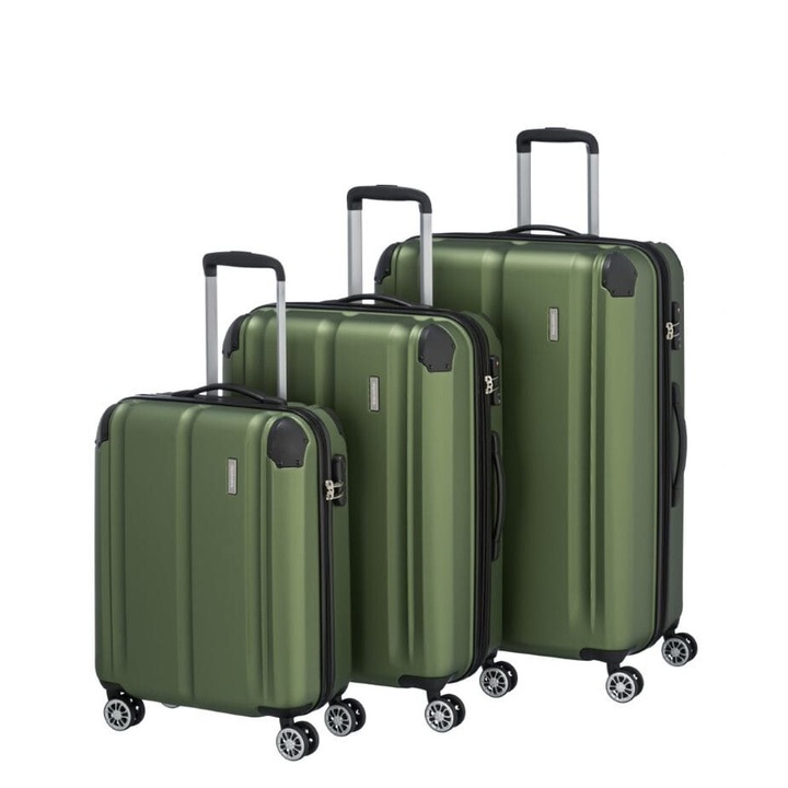 Set 3 trolere Travelite, ABS, 4 roti duble, verde, 77x49x32/35cm, 66x44x28/31cm, 55x40x20cm