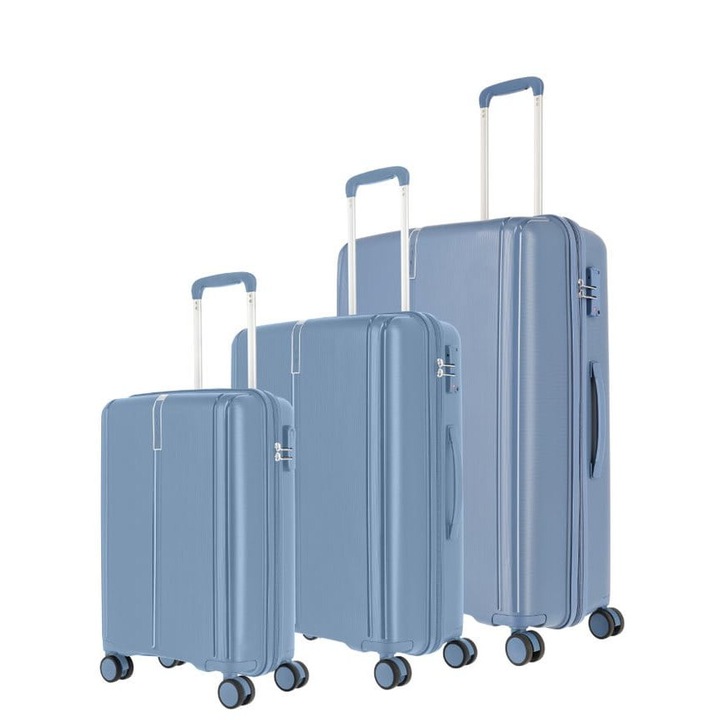 Set 3 trolere Travelite, Polipropilena, Albastru, 75x52x30cm / 65x43x26cm / 55x37x20cm