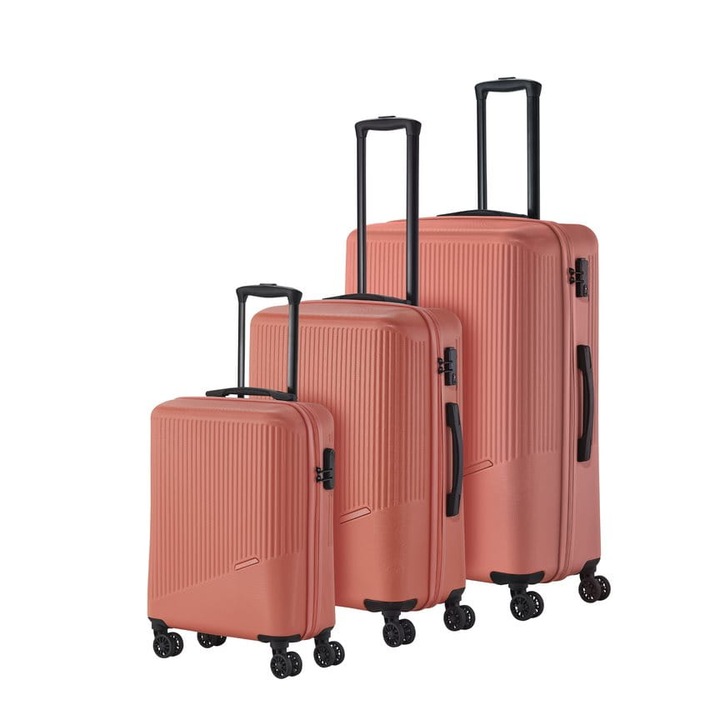 Set 3 Valize Travelite Bali, ABS, 4 Roti Duble, Cifru TSA, Coral, 77x51x29cm / 67x45x26cm / 55x39x20cm