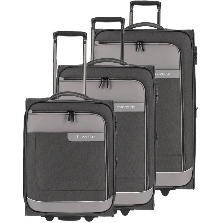 Set de valize Travelite VIA, 2 roti, antracit, 77x47x30/34cm, 67x44x29/33cm, 55x38x20cm