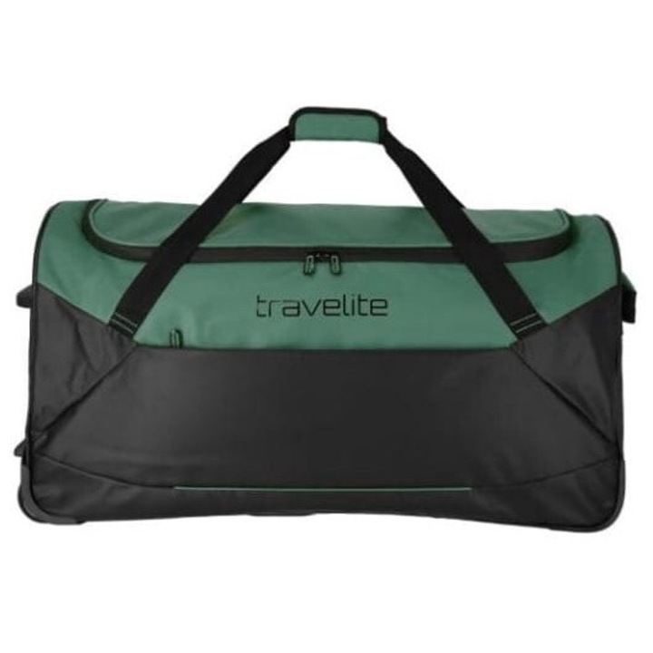 Geanta de calatorie cu roti Travelite Basics, 71x37x37cm, negru cu verde, 79L