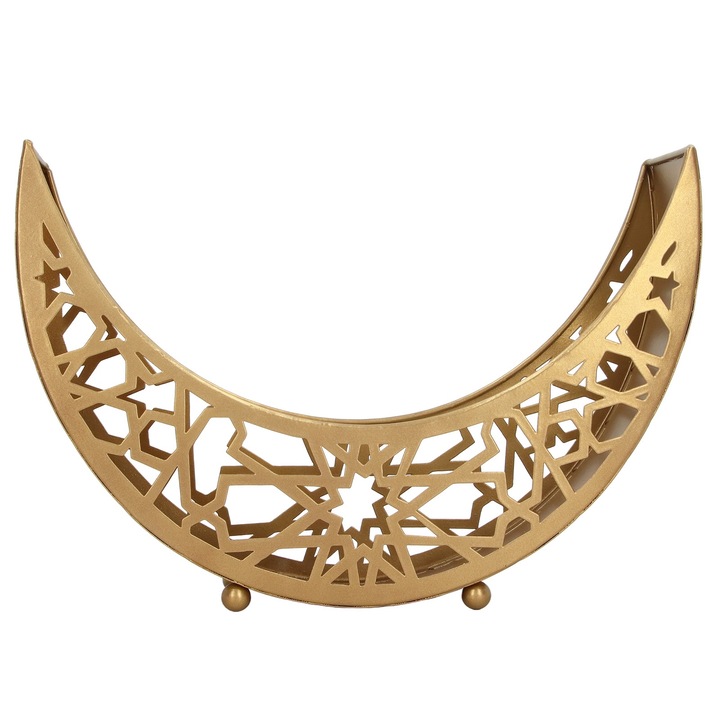 Ramadán tálca, hold alakú, fém, arany, 30 x 21 x 8 cm