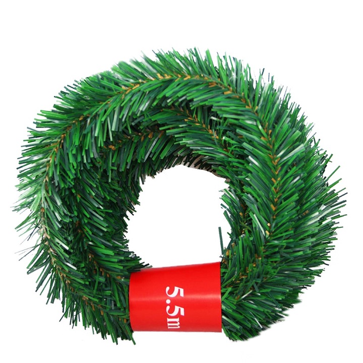 Коледен гирлянд 5.5м зелен, PVC и метална тел