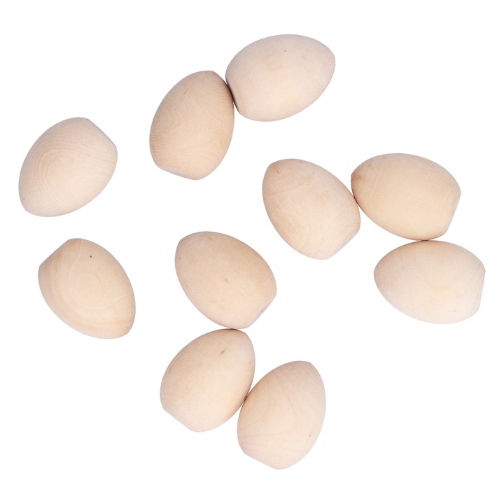 10 db-os húsvéti tojáskészlet, Yongziming, fa, 4,5x3,4 cm, bézs