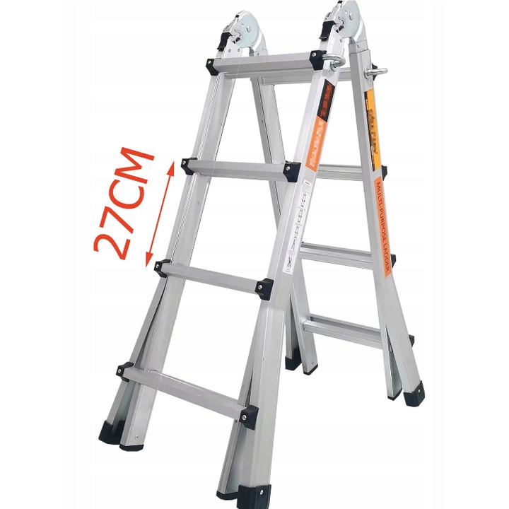 Scara telescopica Hooha, 3.9m, 14 trepte, pliabila, capacitate maxima 150kg, gri argintiu, set complet cu accesorii