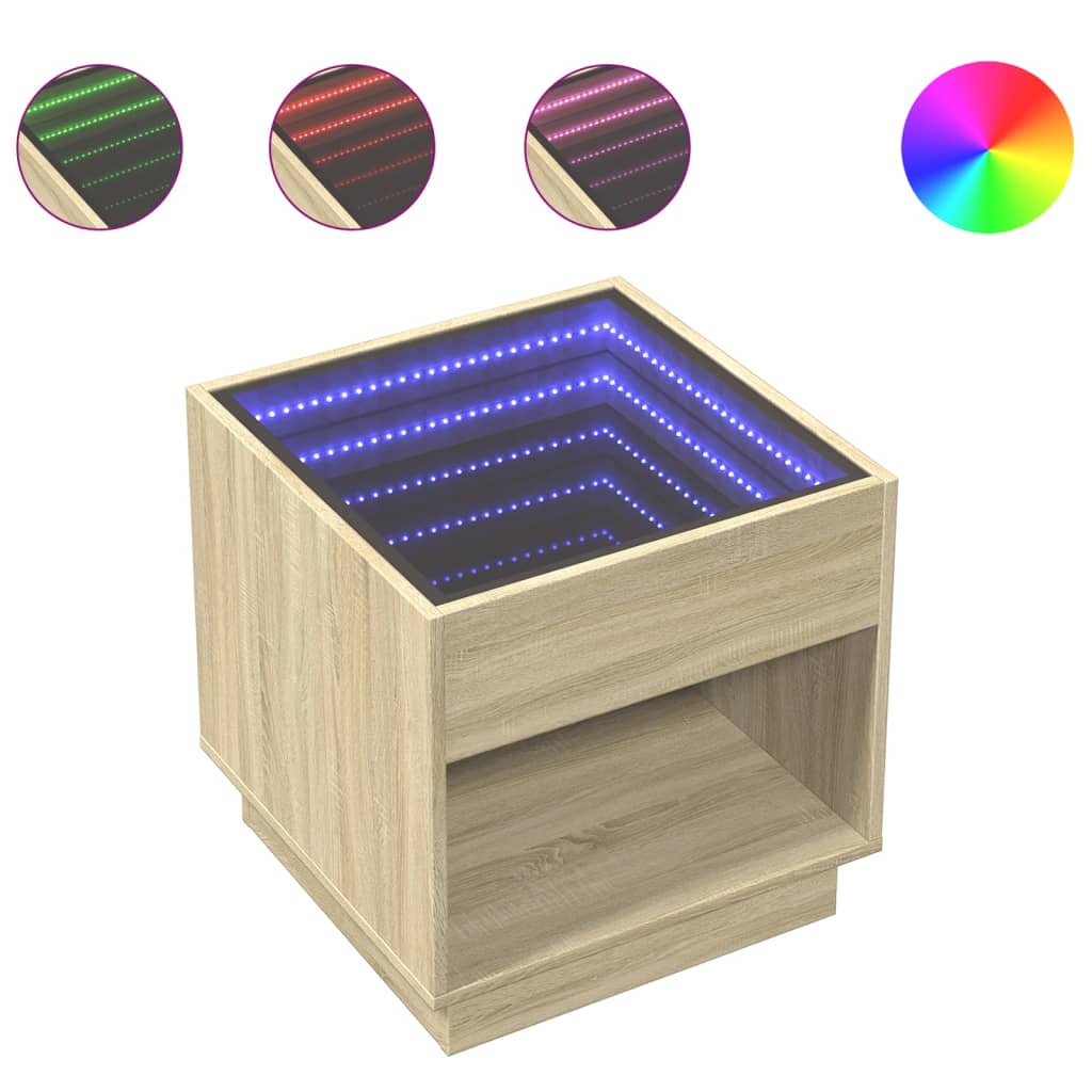sun0501.mページ Masuta de cafea cu LED infinity vidaXL, stejar sonoma, 50x50x50 cm