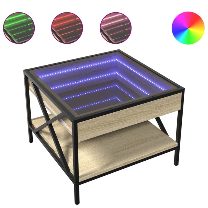 Маса за кафе с Infinity LED vidaXL, сонома дъб, 50x50x38 см, 14.75 Kg
