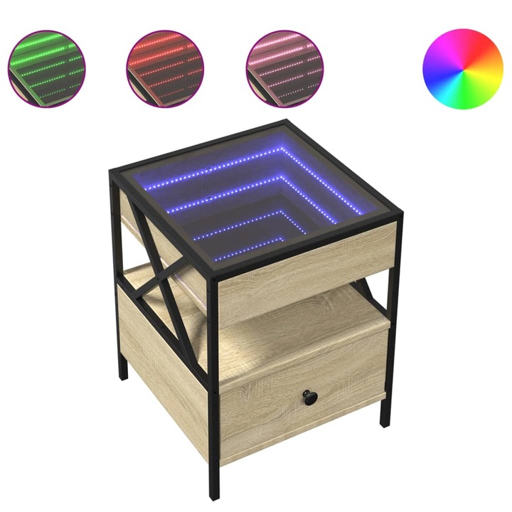 Маса за кафе с Infinity LED vidaXL, сонома дъб, 40x40x51 см, 14.65 Kg