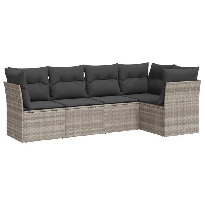 VidaXL 5 részes világosszürke polyrattan kerti ülőgarnitúra párnákkal 234 x 124 x 69 cm 40.8 kg