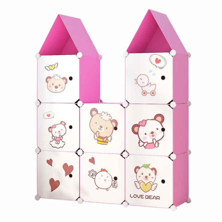 Dulap Modular, camera copii, 8 usi, Naimeed D6589, Roz, 128x110x37cm
