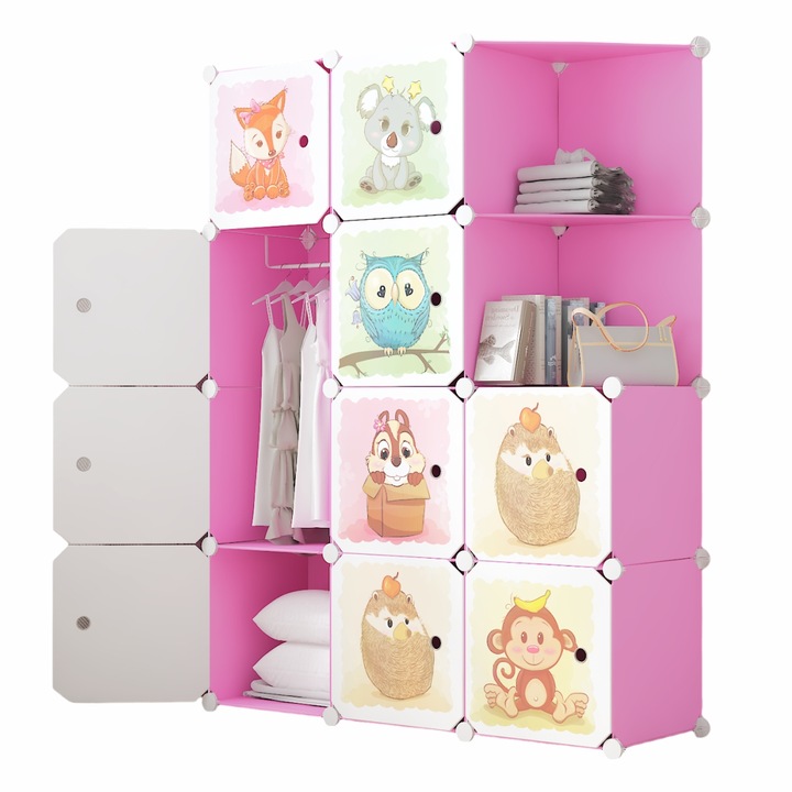 Модулен гардероб, детска стая, 10 врати, Naimeed D6586, розов, 148x110x37см