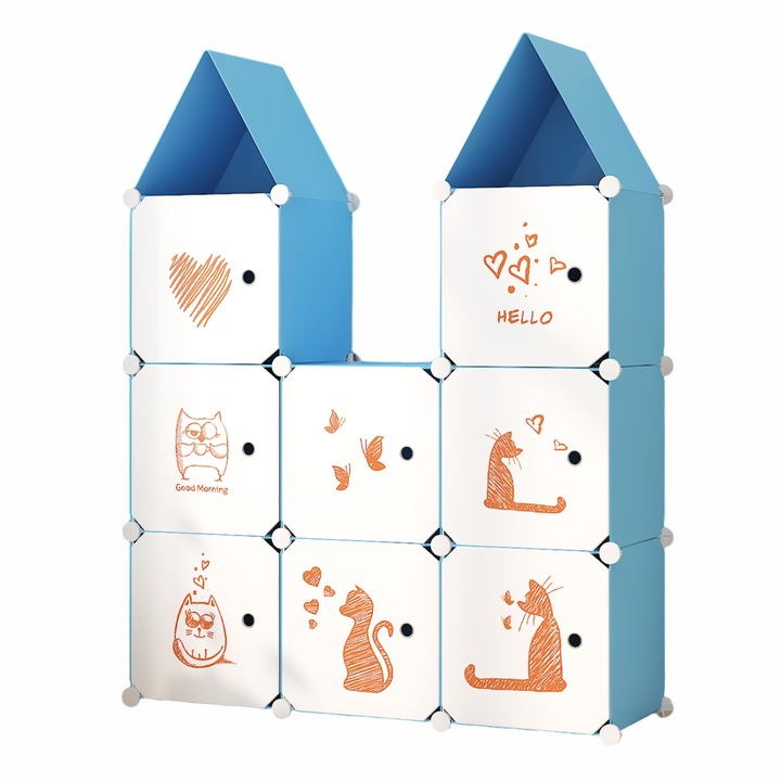 Модулен гардероб, детска стая, 8 врати, Naimeed D6593, син, 128x110x37см