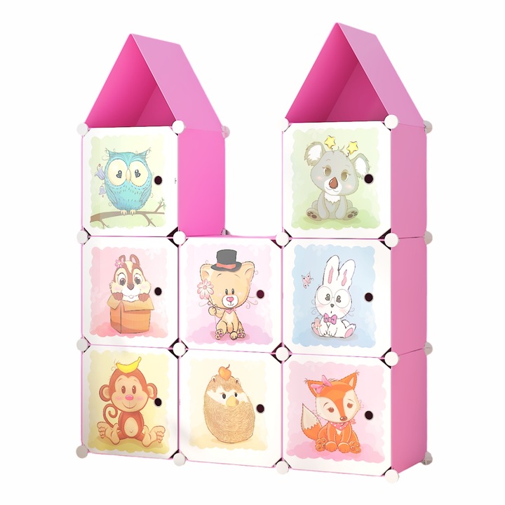 Модулен гардероб, детска стая, 8 врати, Naimeed D6590, розов, 128x110x37см