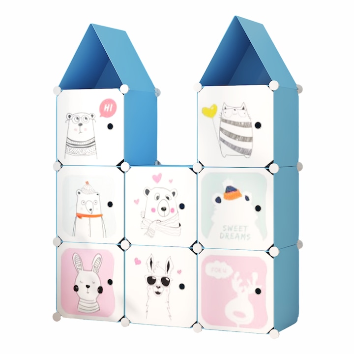 Модулен гардероб, детска стая, 8 врати, Naimeed D6594, син, 128x110x37см