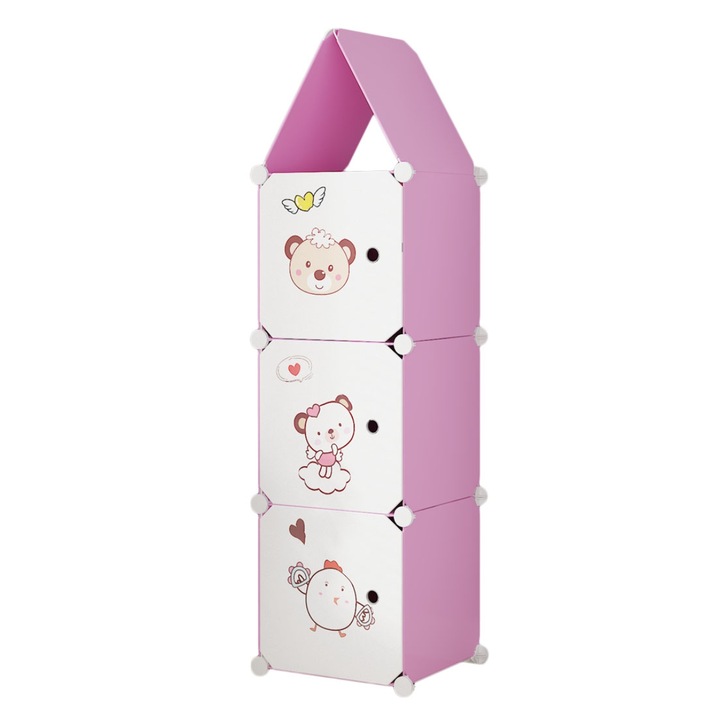 Dulap Modular, camera copii, 3 usi, Naimeed D6606, Roz, 128x37x37 cm