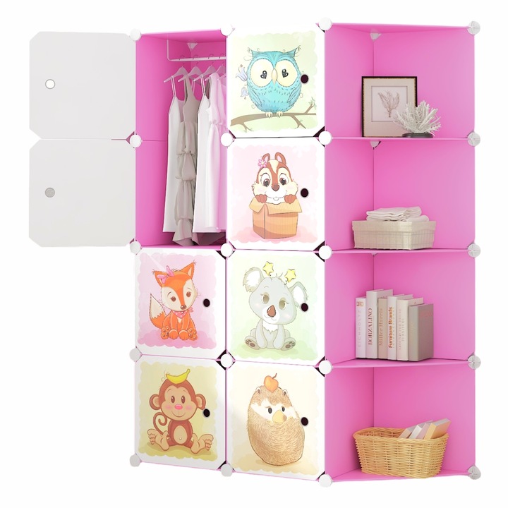 Модулен гардероб, Naimeed D6601, детска стая, 8 врати, розов, 147x110x37 см