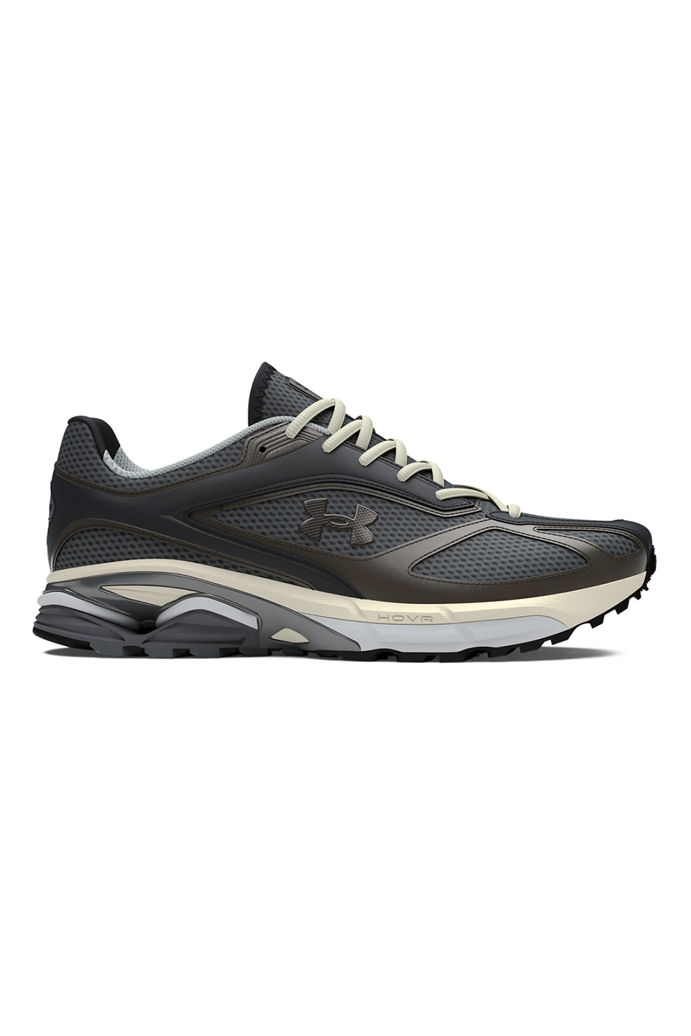 Under Armour, Pantofi cu insertii din piele HOVR Apparition, Gri inchis, 10.5