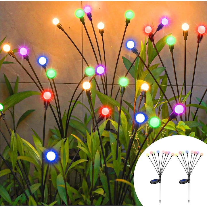 Pachet 2 Lampa solara de gradina, SDLOGAL, 8LED, Efect de licurici, Impermeabil, Multicolor
