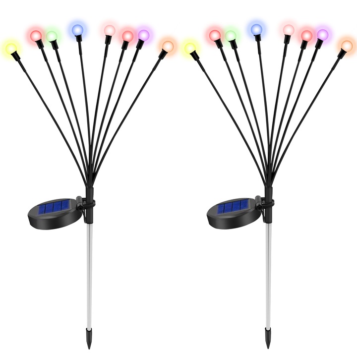 Опаковка от 2 соларни градински лампи, SDLOGAL, 8LED, ефект на светулка, водоустойчива, многоцветна