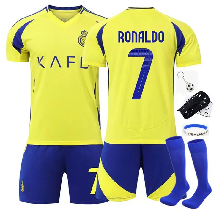 Echipament sportiv copii Saudi Ronaldo Tricou Fotbal Jersey 2024/ 2025, ANUTETOUNI®, Poliester, Galben, Galben