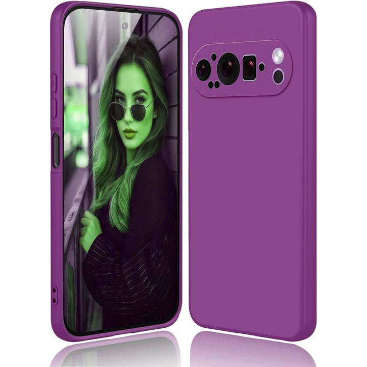 Кейс за Google Pixel 9 Pro XL Liquid Silicone тънък подплатен с микрофибърна защита против пръстови отпечатъци лилав