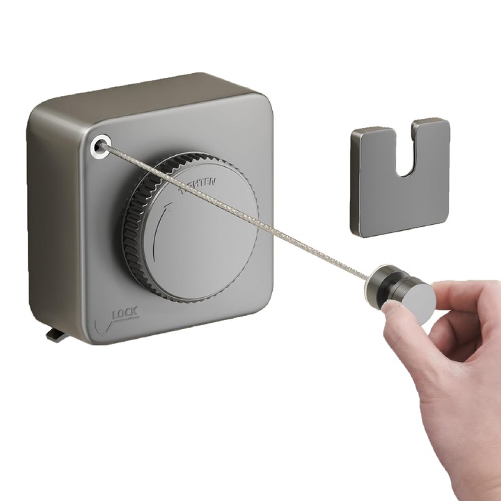 Ruhaszárító, POMAMZ, 4,28 m, Behúzható, Falra szerelhető, Maximális súly 20 kg, Vízálló és nem könnyen rozsdásodik, Könnyen szerelhető, Alumínium/ABS, 9 * 9 * 4 cm, Szürke