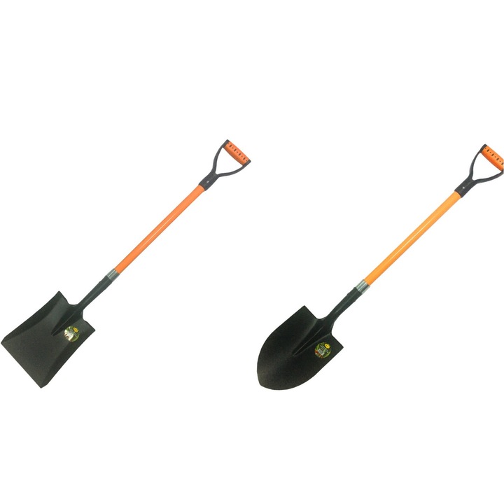 Set lopata cu cazma realizate din otel de tip cale ferata cu coada din fibra de sticla