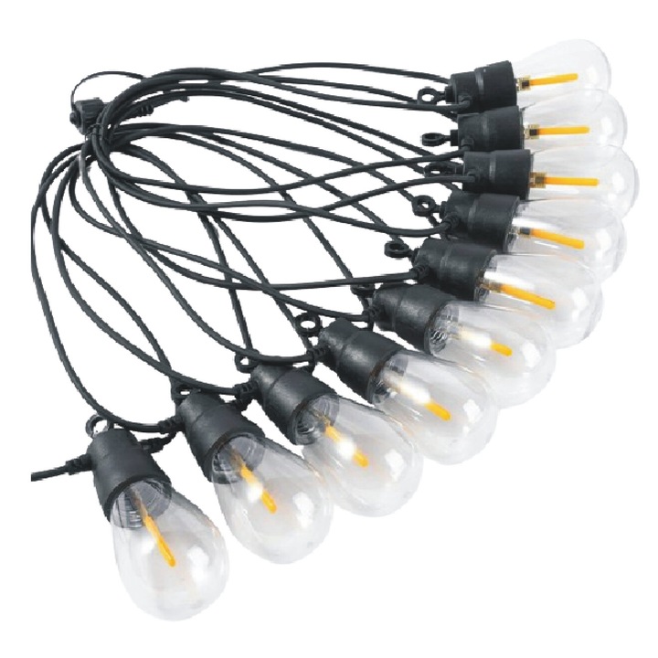 Kültéri lámpák, függő, 10 COB LED izzó lánghatás 2700K, törésálló, IP44, 6,5m, 230V