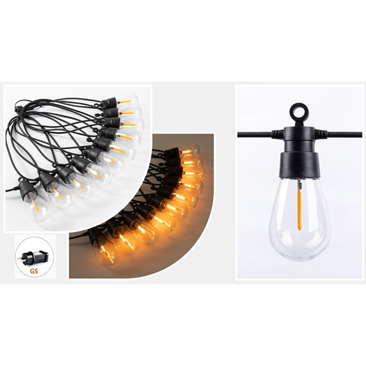 Lampi de exterior, agatare, shatterproof, IP44, 6.5m, 230V, 10 becuri LED COB, efect de flacara 2700K