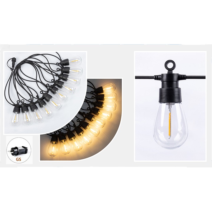 Lampi de exterior,10 becuri LED Mltcl, rezistente la apa IP44, pentru gradina/terasa, 230V, 2700K