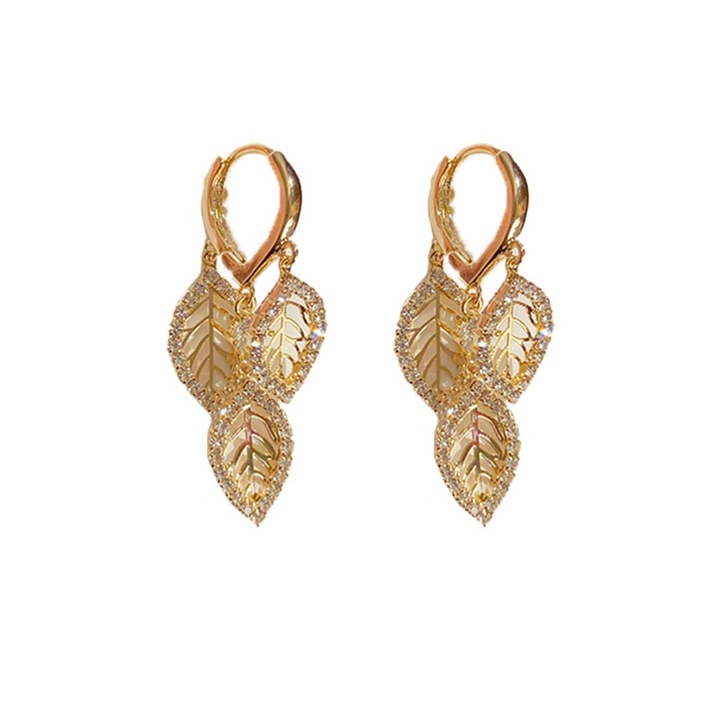 Haiaveng fülbevaló, Leaf modell, Cubic cirkónia, 1,3x3,8 cm, ezüst