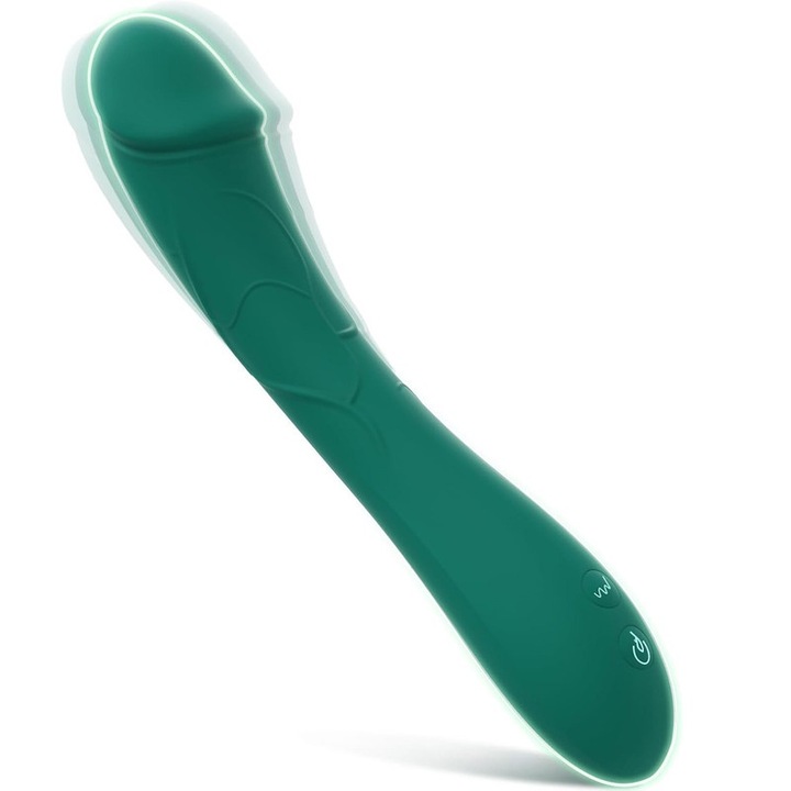 Prémium vibrátor, 3 sebesség és 7 frekvencia üzemmód, G-pont stimulátor és anális stimulátor, USB töltés, hipoallergén szilikon, vízálló 22 cm, zöld
