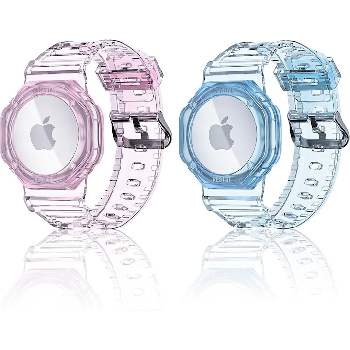 2 db óraszíj készlet kompatibilis Apple AirTaghez, hőre lágyuló, kék/rózsaszín