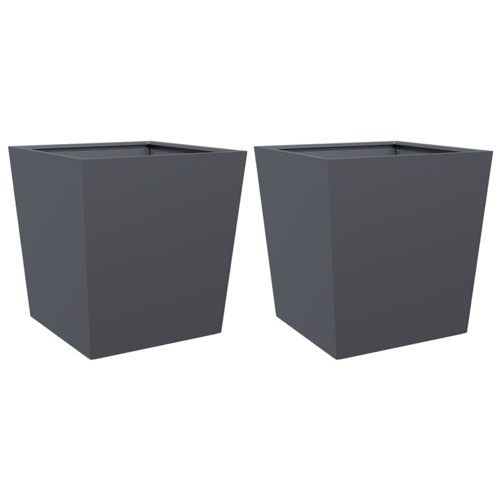 Set jardiniere de gradina vidaXL, 2 buc., antracit, 50x50x50 cm, otel, 9.95 Kg