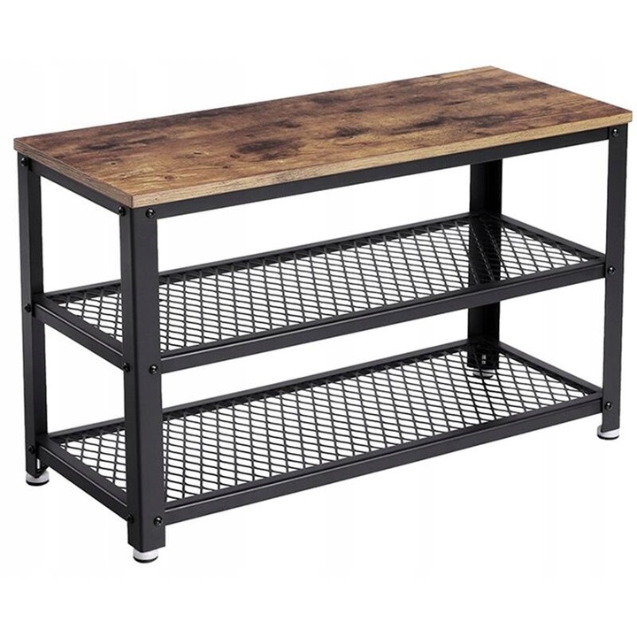 Cipős szekrény, MATKAM, LBS73X, 73x30x45 cm, 3 rekeszes, fém, barna